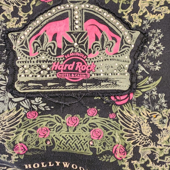 Hard Rock Cafe Black Hoodie with Pink Floral Design - Picture 3 of 4